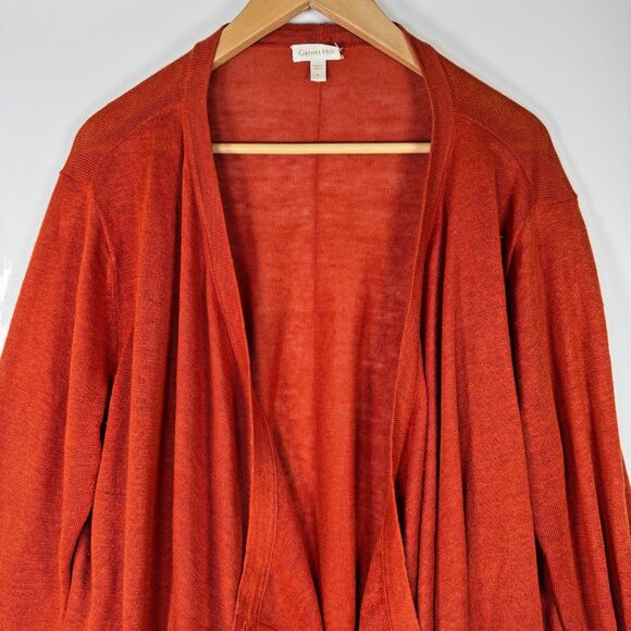 Garnet Hill Linen Cardigan Womens XL Burnt Orange Asymmetrical Hem Button Front - Picture 2 of 15